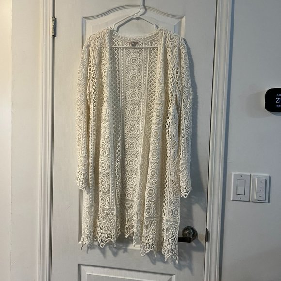 GUESS Crochet Open-front Cardigan In White - Picture 1 of 5
